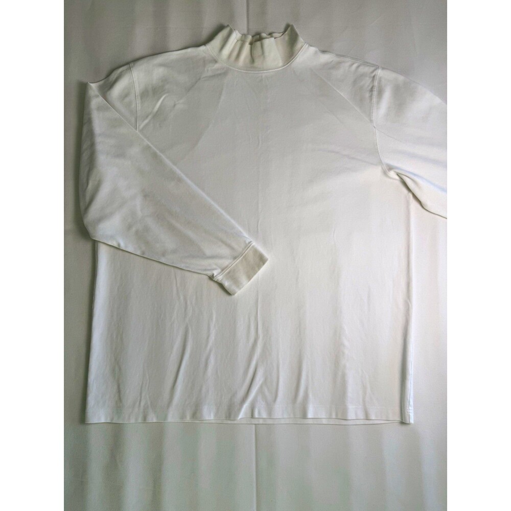 L.L.Bean Traditional Fit Mock Neck Long Sleeve White Cotton Knit Tee 2XL